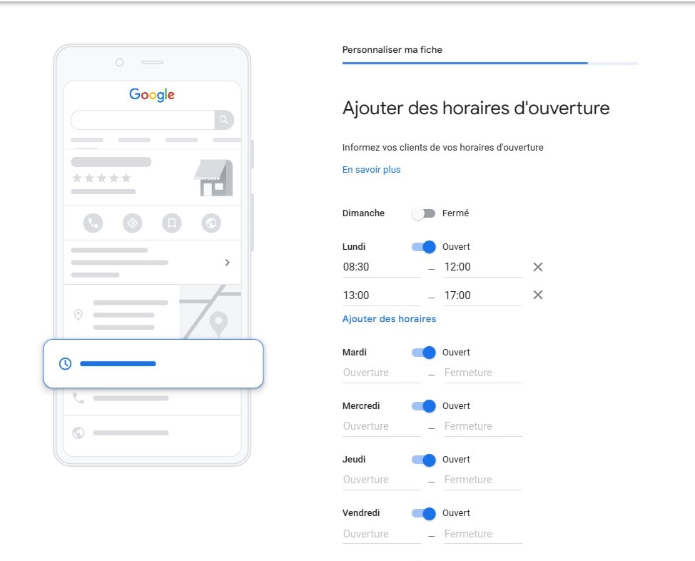 Ajouter des horaires d'ouverture