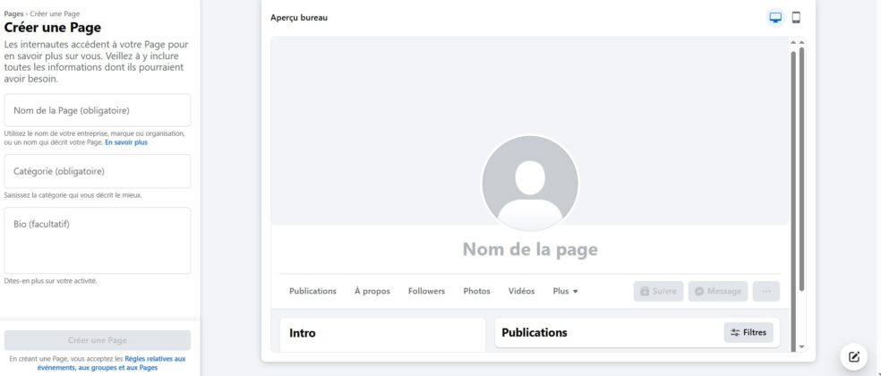 Vous devez définir un nom et une catégorie pour votre page