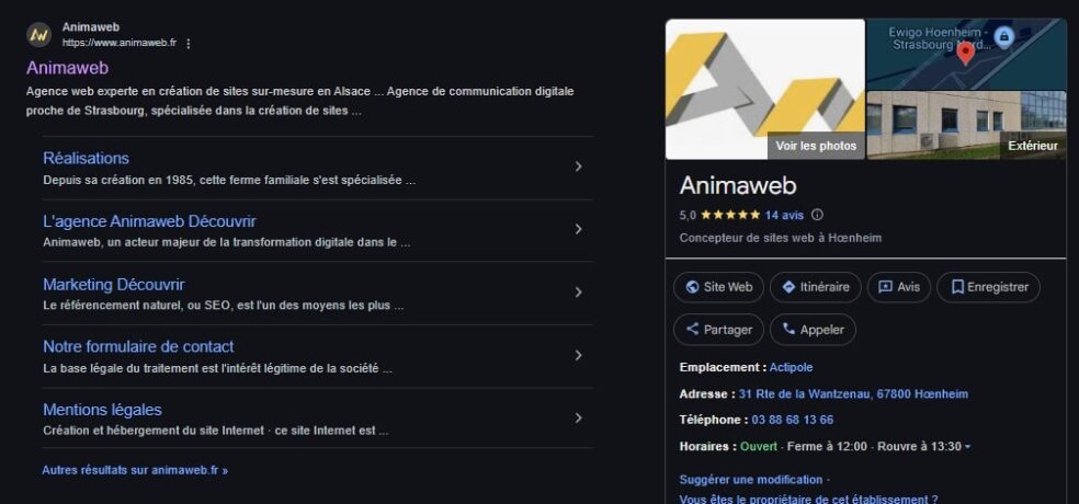 Exemple de fiche Google My Business