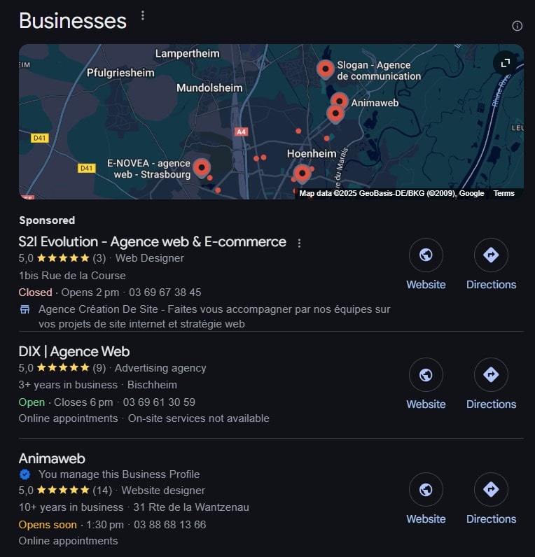 Exemple de Google Local Pack