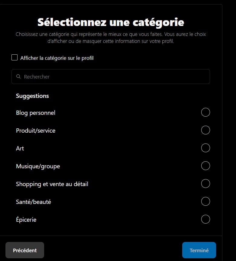 Sélectionnez une catégorie