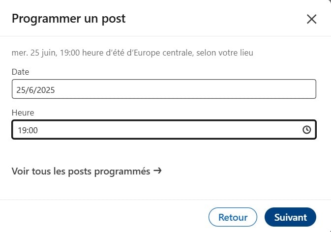 Choisissez le jour et le créneau de publication
