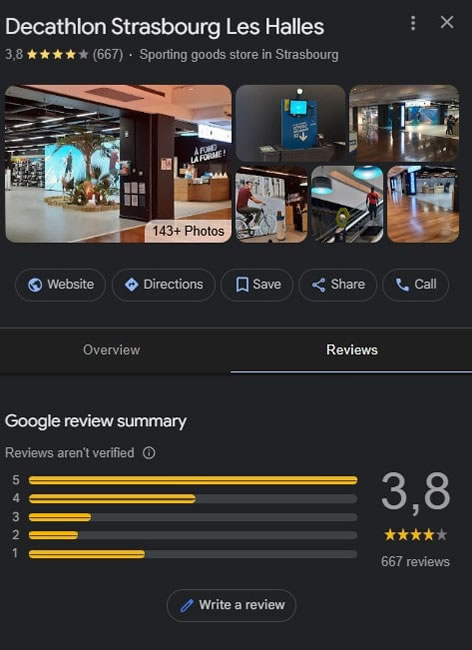Fiche d'avis Google My Business