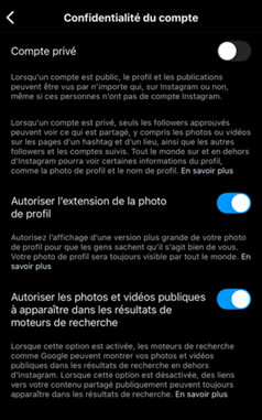 Confidentialité du compte